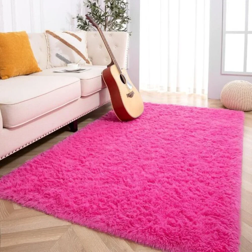New 6x9 Hot Pink Plush Area Rug, Soft Shaggy Furry Carpet for Kids & Dorm Room